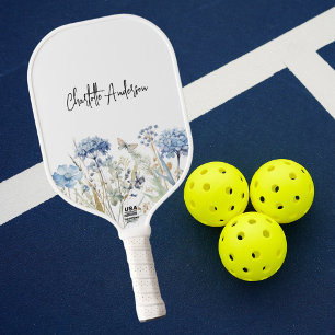 Palas De Pickleball nombre de flores silvestres azules y blancas en le