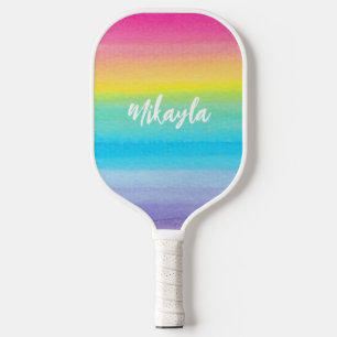 Palas De Pickleball Nombre de guión de color de agua rosada arco iris