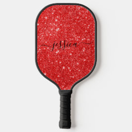 Palas De Pickleball Nombre de guión de purpurina rojo moderno