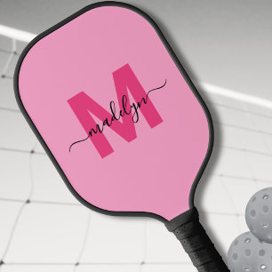 Palas De Pickleball Nombre de guión moderno rosado caliente Monograma
