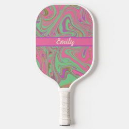 Palas De Pickleball Nombre de guión morado rosado con motivos líquidos