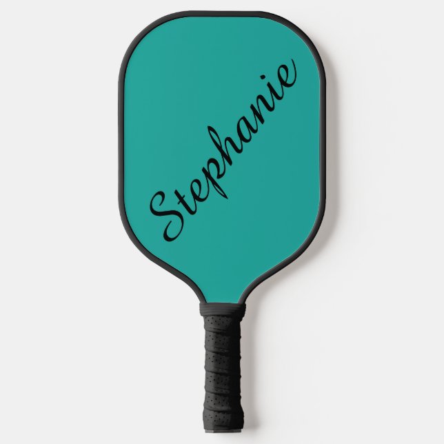 Palas De Pickleball Nombre de guión personalizado Turquesa y Negro (Anverso)