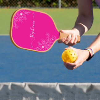 Palas De Pickleball Nombre de guión rosa de flor silvestre moderna ele