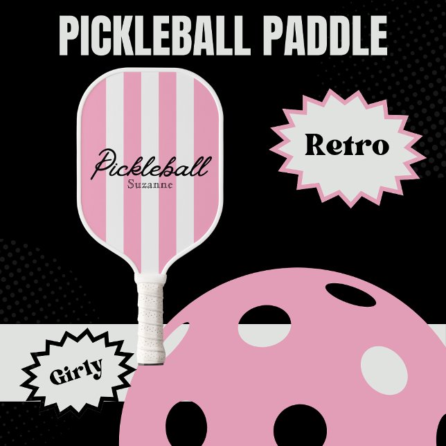 Palas De Pickleball Nombre de las bandas y flores rosadas RETRO (Personalized Girly Retro Pink Pickleball Paddle)