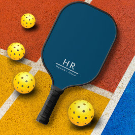 Palas De Pickleball Nombre de monograma azul moderno + iniciales