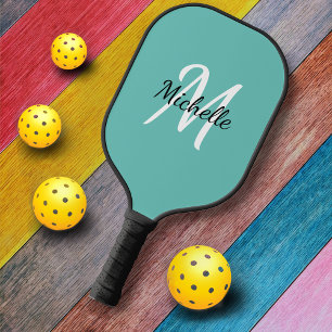 Palas De Pickleball Nombre de monograma azul sencillo y sencillo + ini