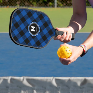 Palas De Pickleball Nombre de monograma de la placa azul negra