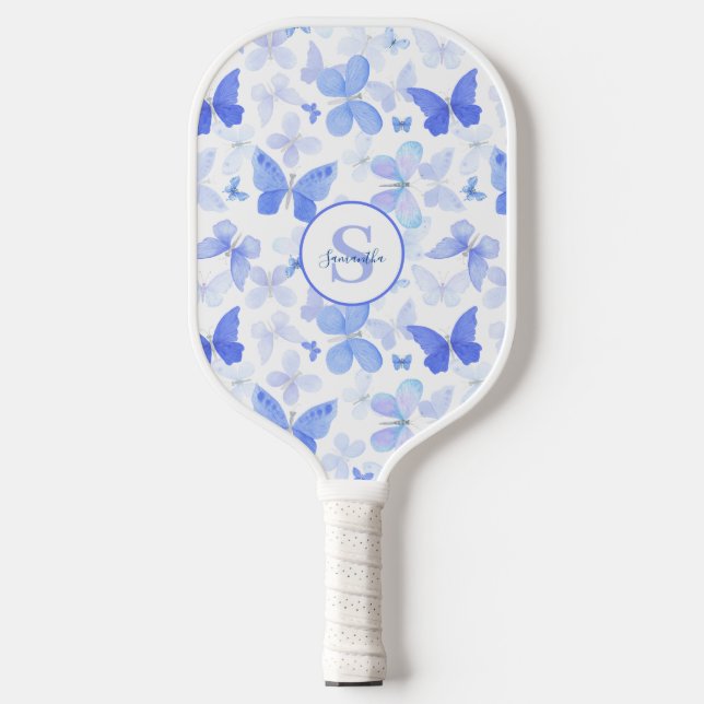 Palas De Pickleball Nombre de monograma de mariposa azul (Anverso)