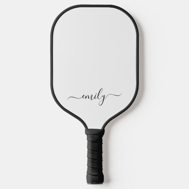 Palas De Pickleball Nombre de monograma del guión moderno blanco negro (Anverso)