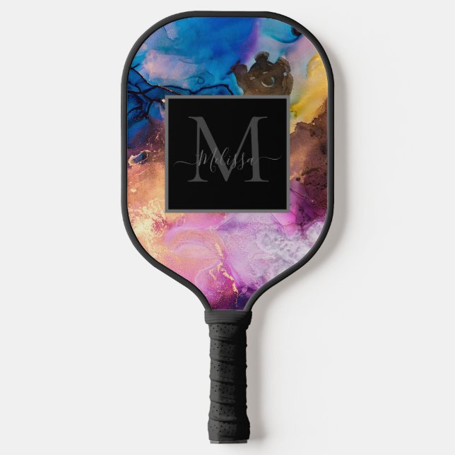 Palas De Pickleball Nombre de monograma elegante moderno y marmoleado  (Anverso)