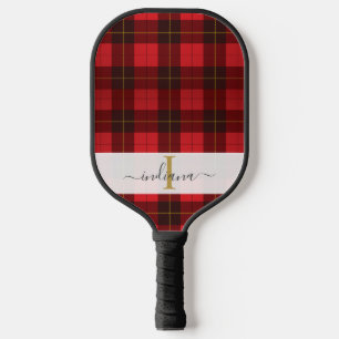 Palas De Pickleball Nombre de monograma Escritura Cuadro Verde Tartán