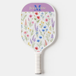Palas De Pickleball Nombre de monograma floral de acuarela de flores s
