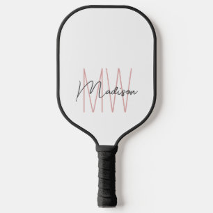 Palas De Pickleball Nombre de monograma moderno Script de color rosa b