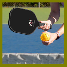 Palas De Pickleball Nombre de monograma personalizado Blanco negro
