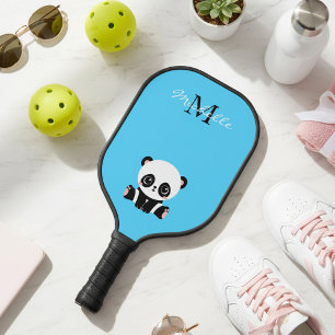 Palas De Pickleball Nombre de Monograma Personalizado Panda Lindo Azul