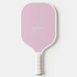 Palas De Pickleball Nombre de Monograma Rosa Claro Blanco Elegante Fem