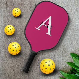 Palas De Pickleball Nombre de monograma rosado corto + inicial