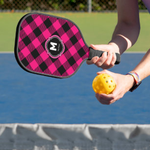 Palas De Pickleball Nombre de monograma rosado negro