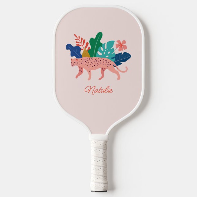 Palas De Pickleball Nombre del leopardo de la jungla tropical cúbica (Anverso)