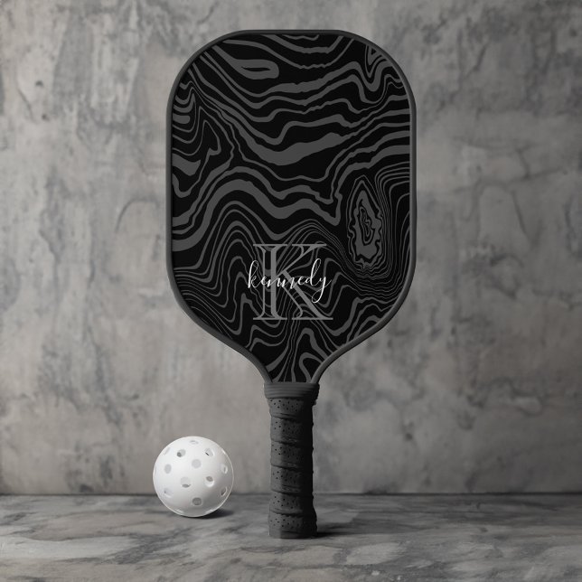 Palas De Pickleball Nombre del monograma del Personalizado del patrón  (Black Damascus Steel Pattern Custom Monogram Name Pickleball Paddle
)