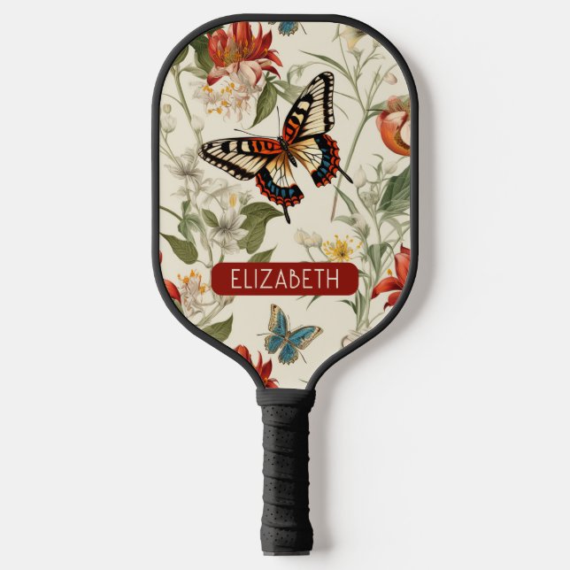 Palas De Pickleball Nombre del monograma mariposa de época de bonito (Anverso)