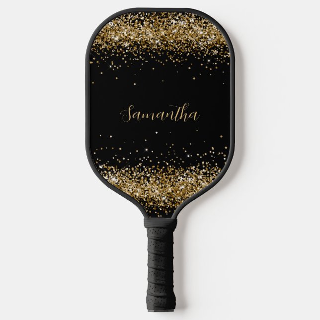 Palas De Pickleball Nombre del Purpurina de oro elegante (Anverso)