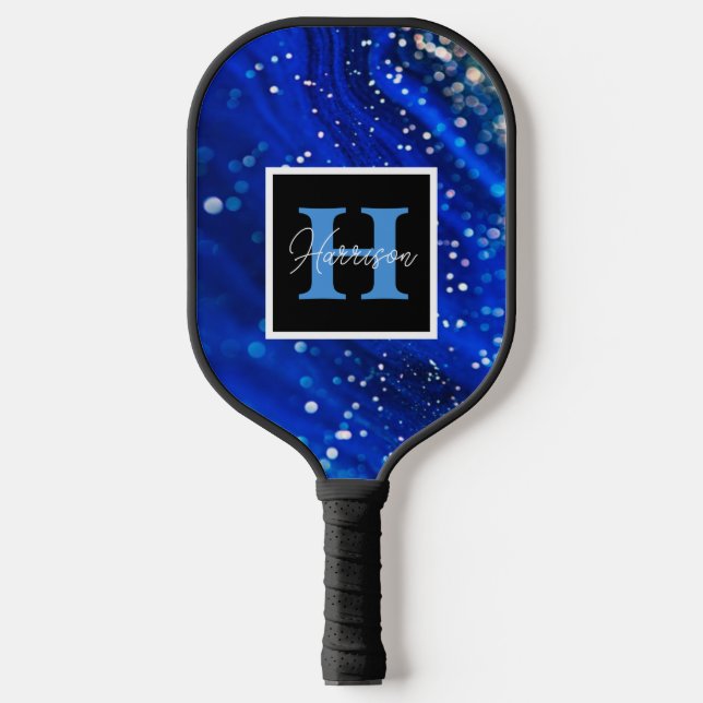 Palas De Pickleball Nombre del rompecabezas azul y monograma personali (Anverso)
