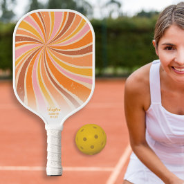Palas De Pickleball Nombre del texto del Personalizado Swirl Retro Sun