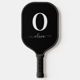 Palas De Pickleball Nombre en guión de monograma Personalizado en negr