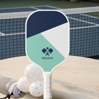 Palas De Pickleball Nombre geométrico de verano costero en azul marino