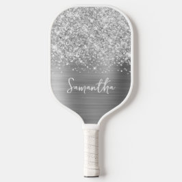 Palas De Pickleball Nombre Glam Plateado Brillante