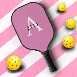 Palas De Pickleball Nombre monogramado básico de color rosa pastel e i
