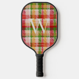 Palas De Pickleball Nombre monogramado con textura de tartán