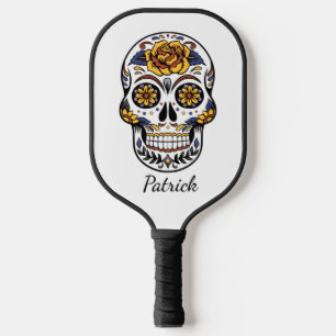 Palas De Pickleball Nombre personal del cráneo de azúcar de rosa amari
