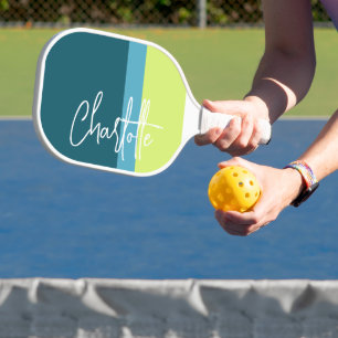 Palas De Pickleball Nombre Personalizado Azul Verde Blanco