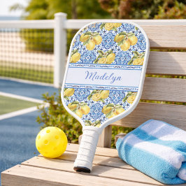 Palas De Pickleball Nombre personalizado Baldosa azul de limón mediter