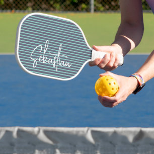 Palas De Pickleball Nombre personalizado Blue Green Striped