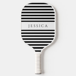 Palas De Pickleball Nombre personalizado con rayas modernas en blanco 