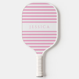 Palas De Pickleball Nombre personalizado con rayas rosadas modernas 