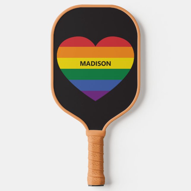 Palas De Pickleball Nombre personalizado Corazón arcoiris (Anverso)