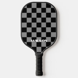 Palas De Pickleball nombre personalizado cuadros grises y negros 