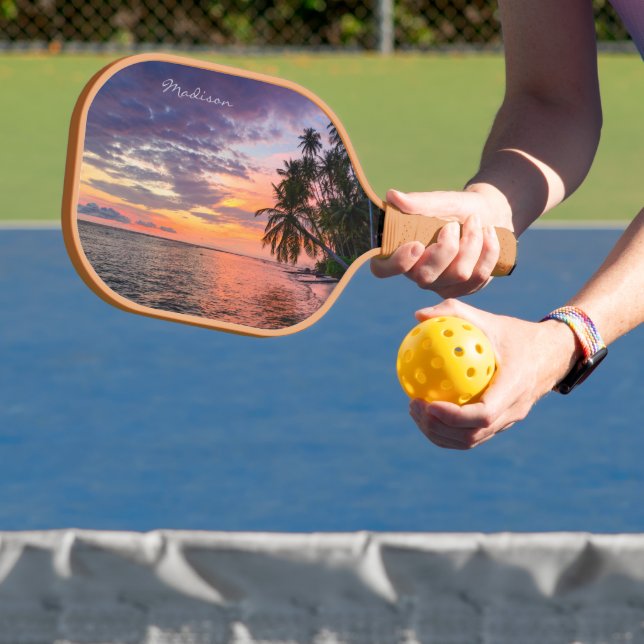 Palas De Pickleball Nombre personalizado de Beach Sunset (in situ)