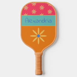 Palas De Pickleball Nombre personalizado de flor retro