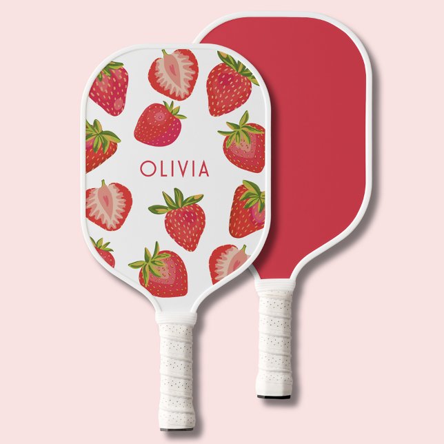 Palas De Pickleball Nombre personalizado de fresa (Fun strawberry personalised pickleball paddle.)