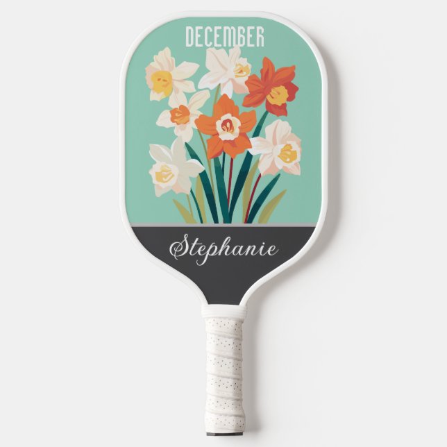 Palas De Pickleball Nombre personalizado de la flor de nacimiento de d (Anverso)