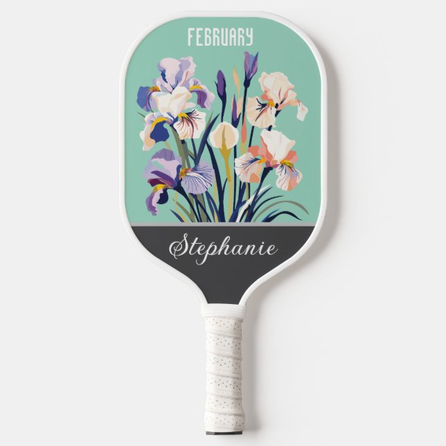 Palas De Pickleball Nombre personalizado de la flor de nacimiento de f (Anverso)