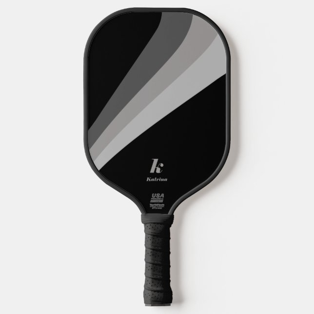 Palas De Pickleball Nombre personalizado de onda negra mínima moderna (Anverso)
