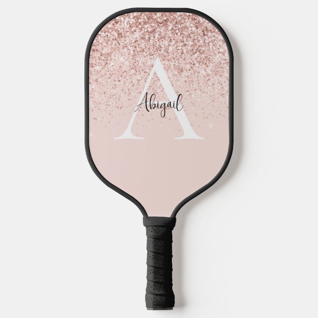 Palas De Pickleball Nombre personalizado de Purpurina rosa Glam e inic (Anverso)