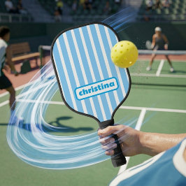Palas De Pickleball Nombre personalizado de rayas azules claras modern
