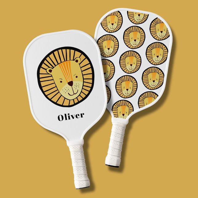 Palas De Pickleball Nombre personalizado del león (Custom pickleball paddle with lion pattern to one side, lion motif and personalized name to front. )